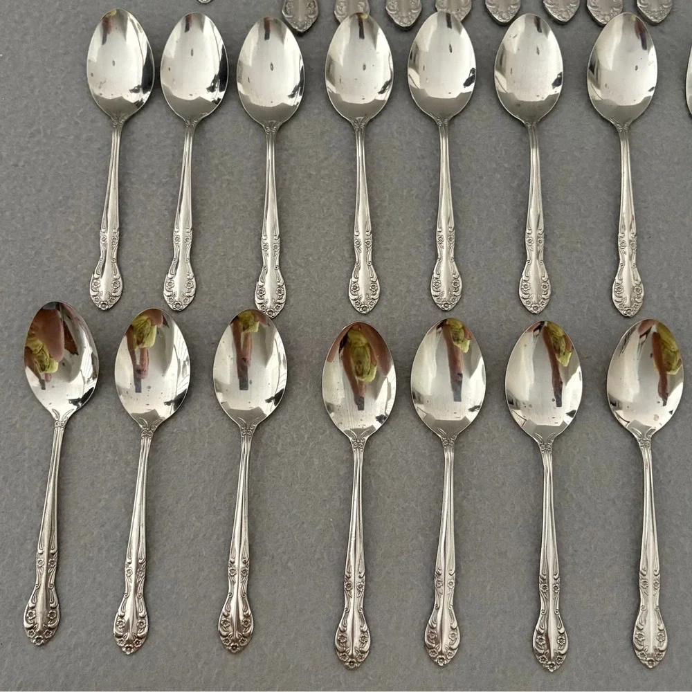 Utica Stainless Steel Flatware Set 37pc Floral Pattern Silverware Korea Vintage